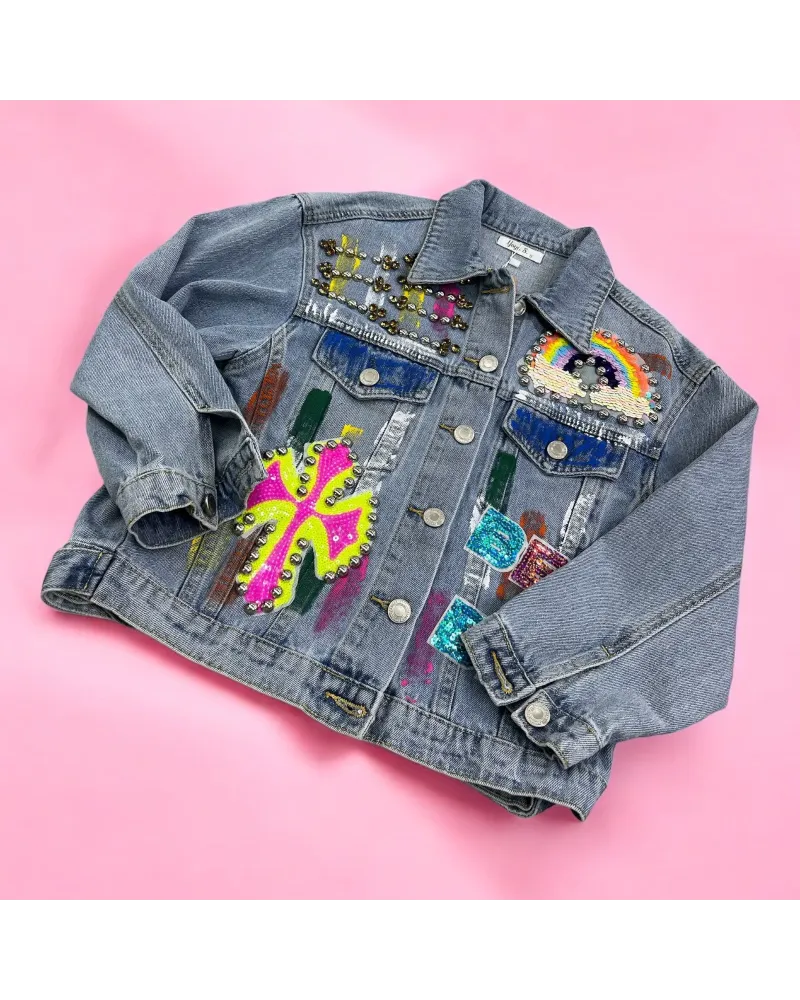 Giacca di Jeans Con Borchie Lustrini E Paillettes - YOYO S.