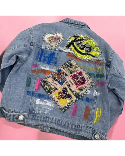 Giacca di Jeans Con Borchie Lustrini E Paillettes - YOYO S.