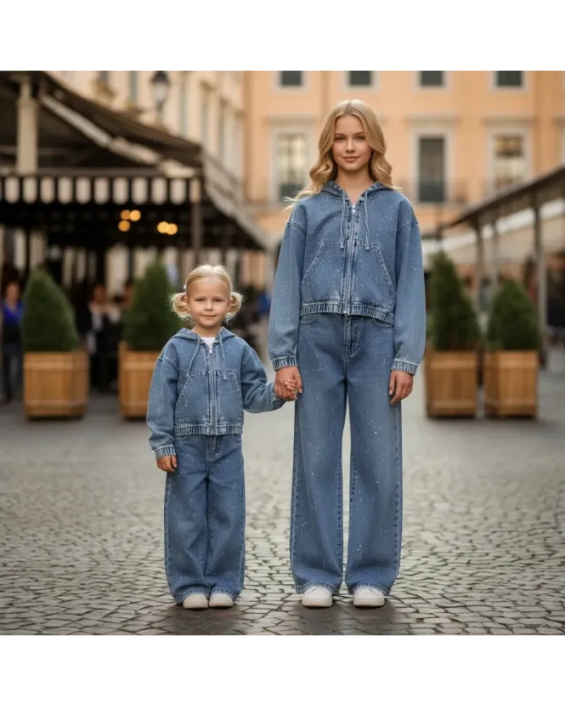Completo Jeans Brillantini Bambina / Ragazza 4/16 Anni INJULY