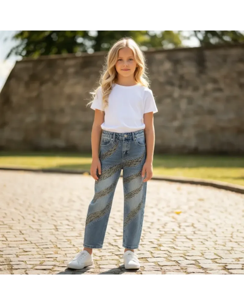Jeans Brillantini Bambina / Ragazza 4/14 Anni Y-CELIN
