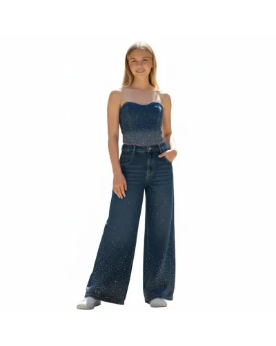 Coordinato Jeans Strass 4 / 14 Anni Bambina / Ragazza Y-CELIN